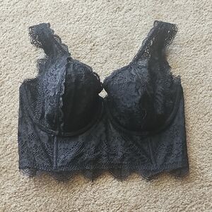 Victoria's Secret Dream Angels Floral Lace Long Line Demi Bra Black 36DD